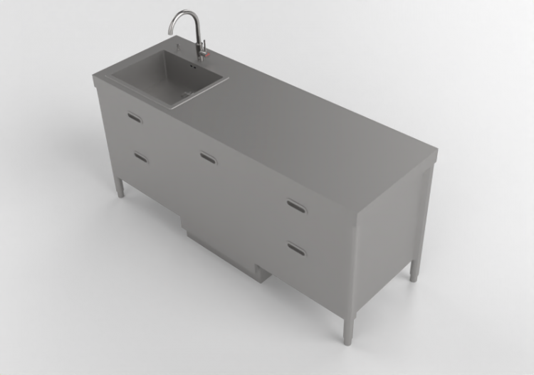 3D Spülbecken - Spülbecken mit Schubladen und Spülmaschine...