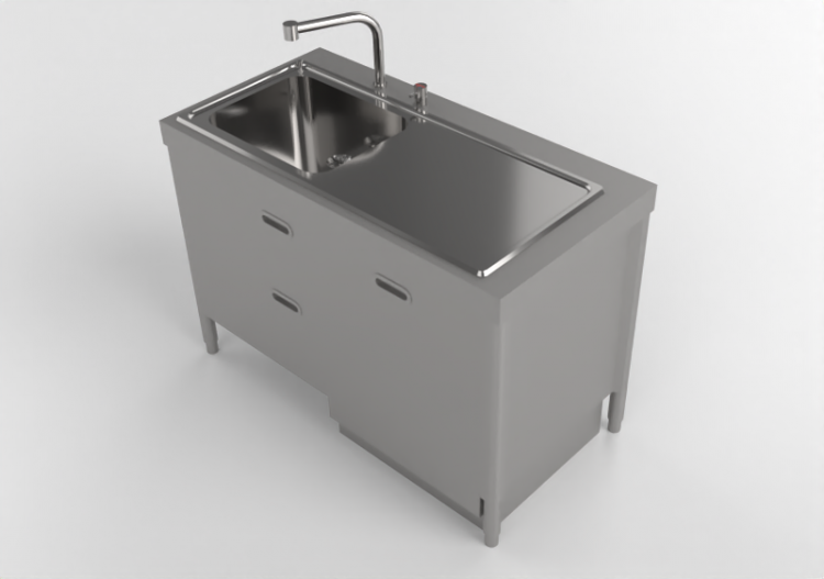 3D Spülbecken - Spülbecken mit Schubladen und Spülmaschine...