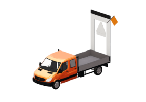 Kastenwagen mit Warnschild 250m