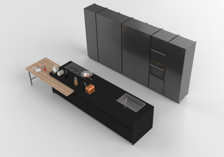 Cozinhas 3D - Cozinha com eletrodomésticos - Alta - Sistema...