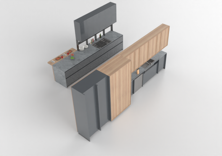 Cozinhas 3D - Cozinha com eletrodomésticos - Alta - Sistema...