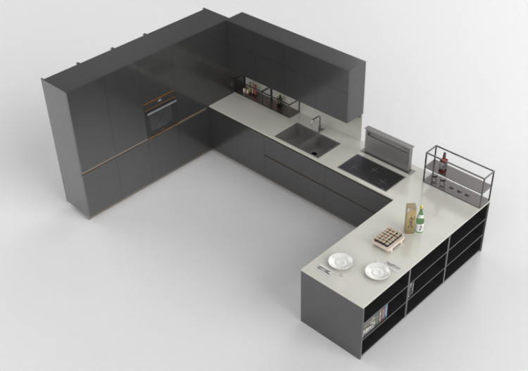 Cozinhas 3D - Cozinha com eletrodomésticos - Alta - Sistema...