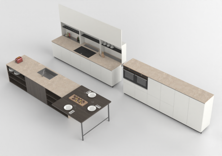 Cozinhas 3D - Cozinha com eletrodomésticos - Alta - Sistema...