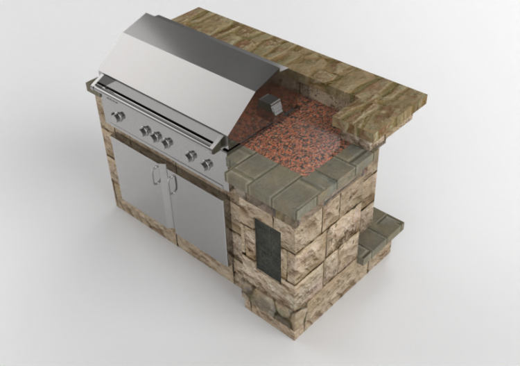 3D Möbel - End-Möbelstück mit Grill für Outdoor-Küche aus...