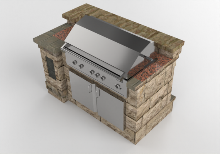 Móveis 3D - Móvel da cozinha modular com grelha em pedra -...