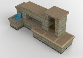 Chimneys and chimney pots 3D - Stone gas fireplace - Belgard - Euro