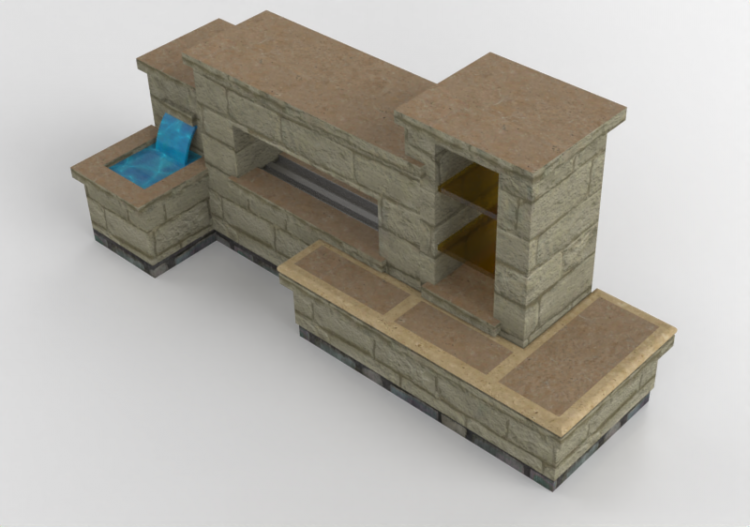Chimneys and chimney pots 3D - Stone gas fireplace -...