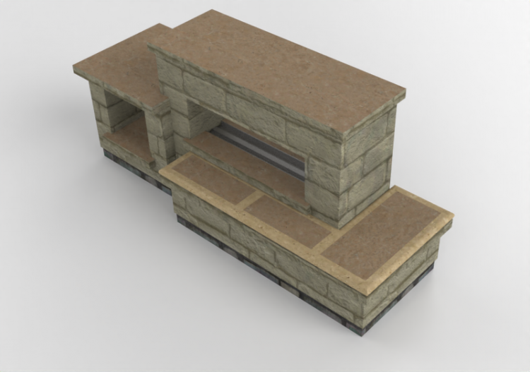Chimneys and chimney pots 3D - Stone gas fireplace -...