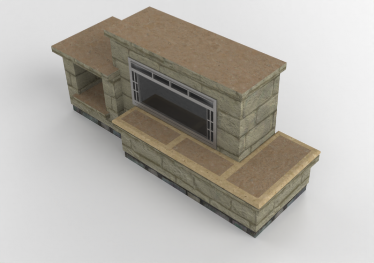 Chimneys and chimney pots 3D - Stone gas fireplace -...
