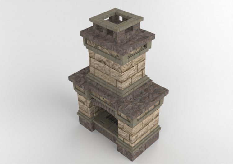 Chimneys and chimney pots 3D - Stone wood burning fireplace...