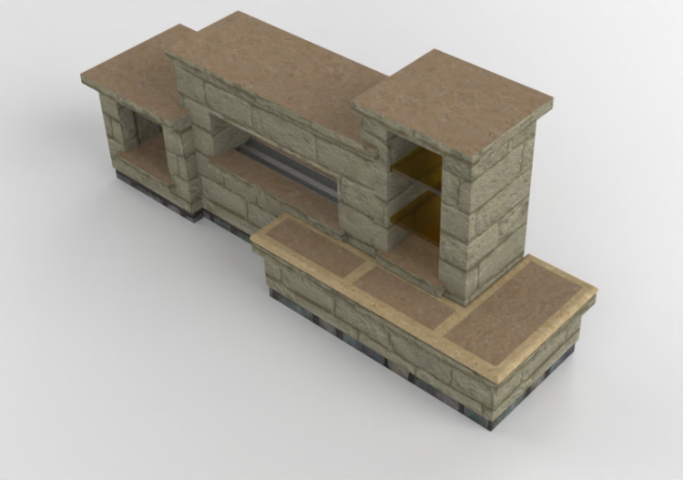 Chimneys and chimney pots 3D - Stone gas fireplace -...