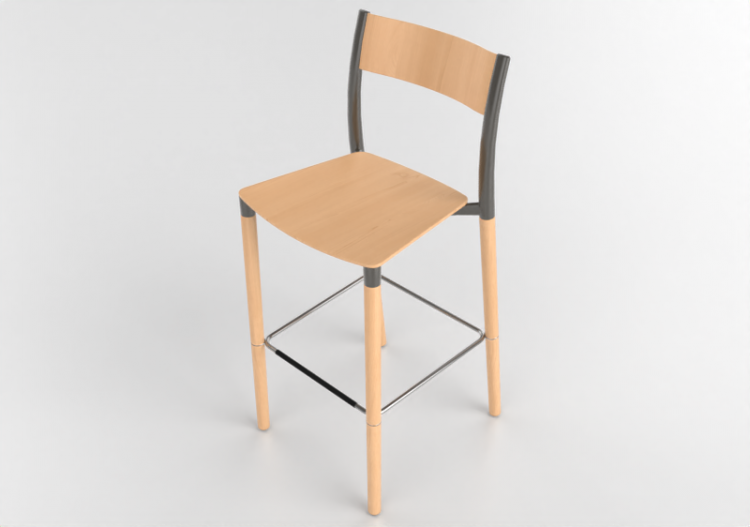 3D Chairs - Stool with seat and back in wood - Allermuir -...