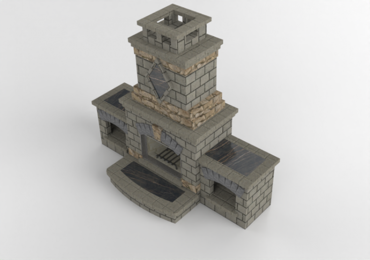 Foyers et Cheminées 3D - Cheminée à bois en pierre -...