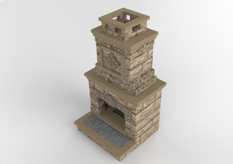 Chimneys and chimney pots 3D - Stone wood burning fireplace...