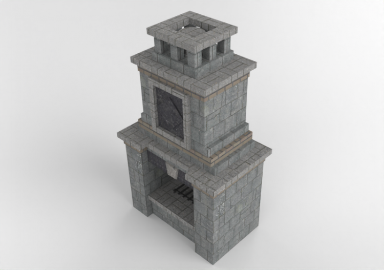 Chimneys and chimney pots 3D - Stone wood burning fireplace...