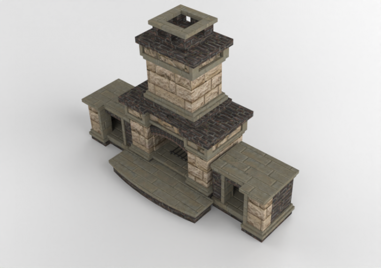 Chimneys and chimney pots 3D - Stone wood burning fireplace...