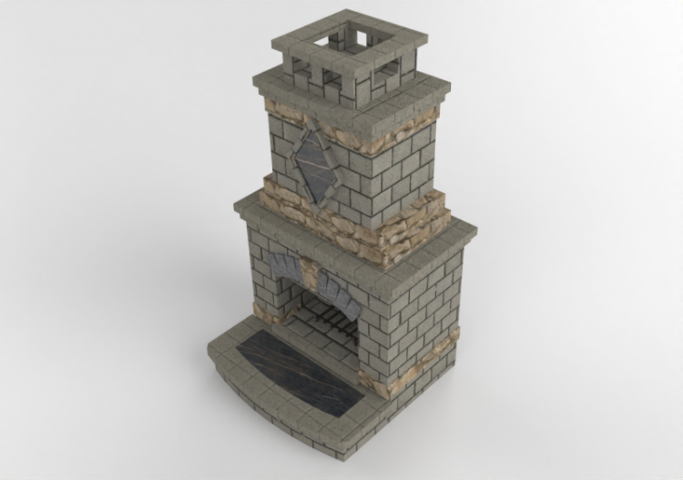 Foyers et Cheminées 3D - Cheminée à bois en pierre -...