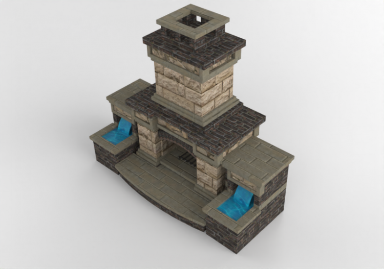 Chimneys and chimney pots 3D - Stone wood burning fireplace...