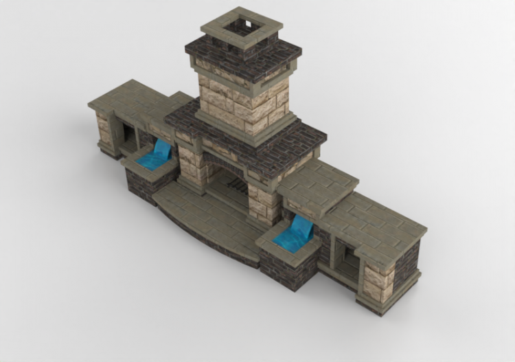 Chimneys and chimney pots 3D - Stone wood burning fireplace...