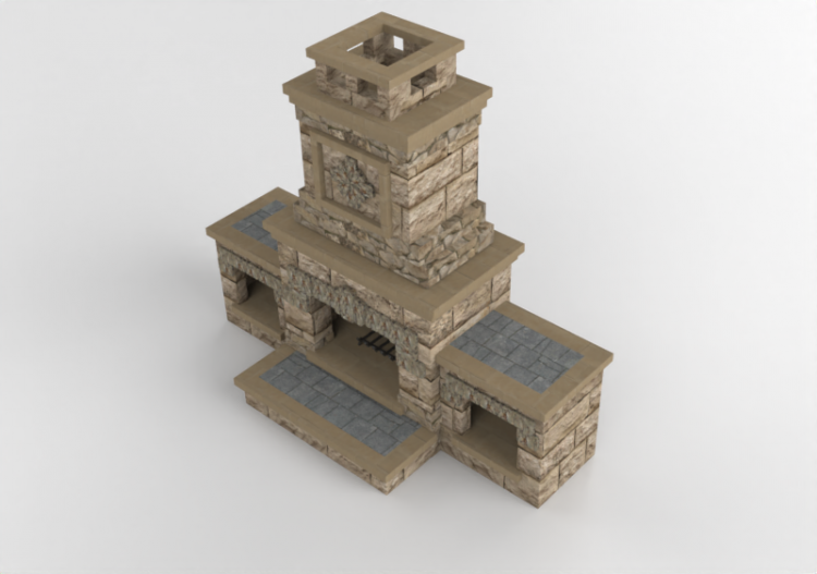 Chimneys and chimney pots 3D - Stone wood burning fireplace...