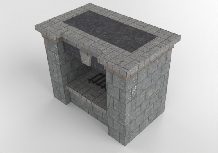 Chimneys and chimney pots 3D - Stone gas fireplace -...
