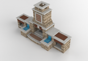 Chimneys and chimney pots 3D - Stone wood burning fireplace - Belgard - Tuscany