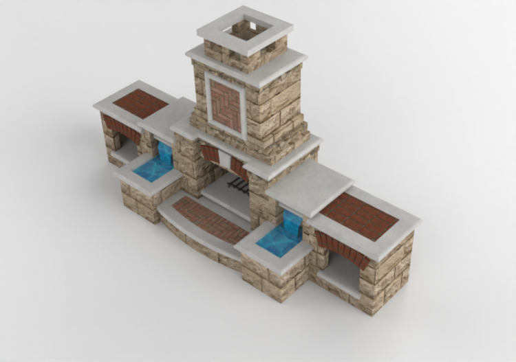 Chimneys and chimney pots 3D - Stone wood burning fireplace...