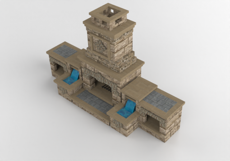 Chimneys and chimney pots 3D - Stone wood burning fireplace...