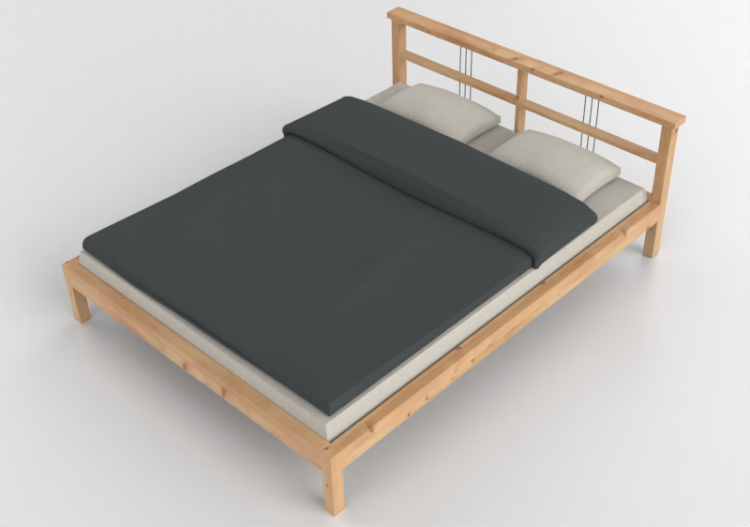 3D Betten und Nachttische - Doppelbett aus Holz - Ikea -...