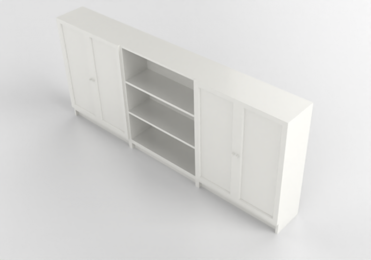 Bibliothèque 3D - Bibliothèque avec portes en bois laqué -...