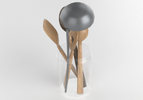 Crockery and cutlery 3D - Container with kitchen utensils