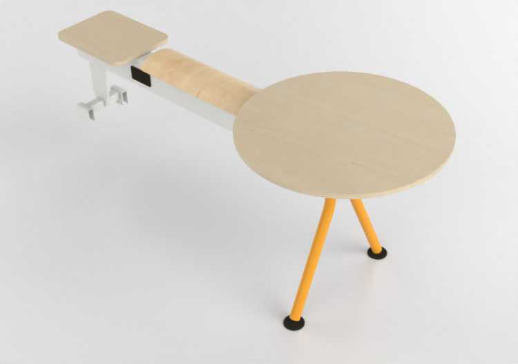3D Chairs - Bench with wooden seat and small tables -...