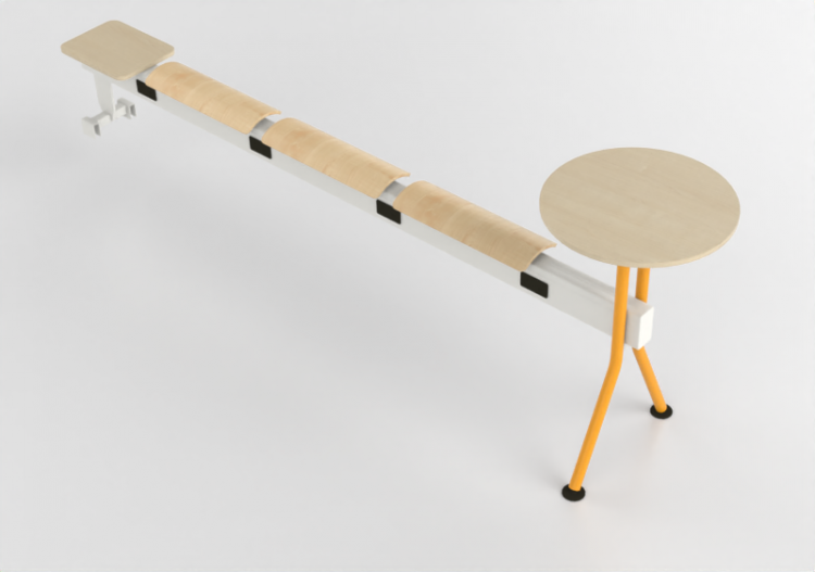 3D Chairs - Bench with wooden seat and small tables -...