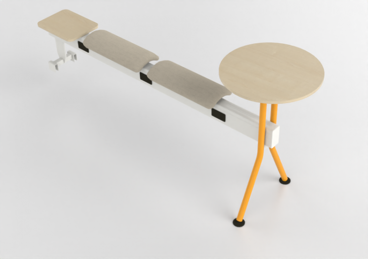 3D Chairs - Bench with fabric seat and coffee tables -...