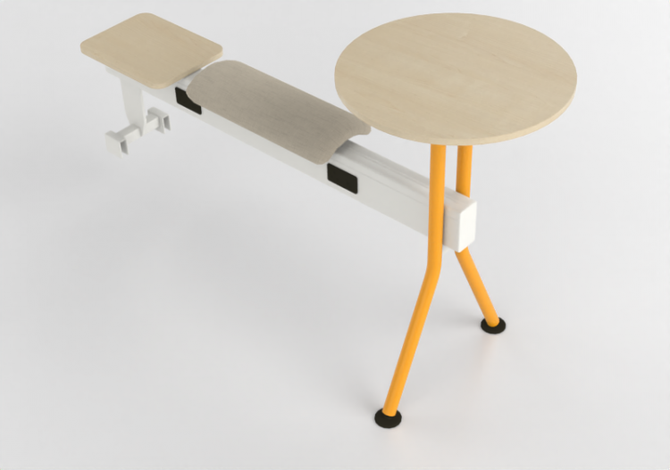 3D Chairs - Bench with fabric seat and coffee tables -...