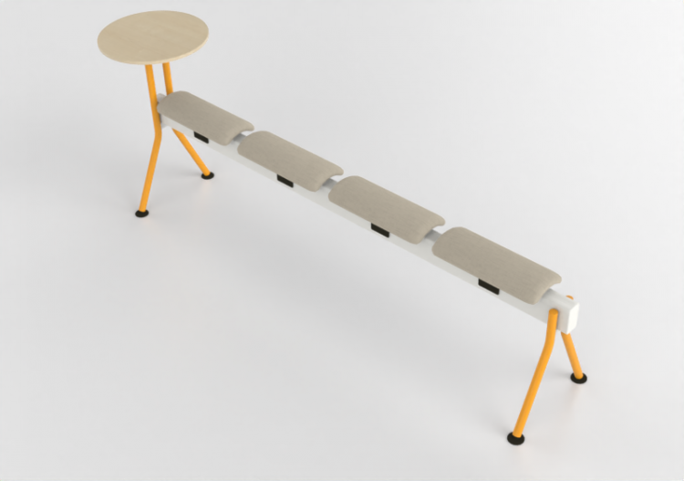 3D Stühle - Bank mit Sitz-Teil aus Stoff und Tisch -...