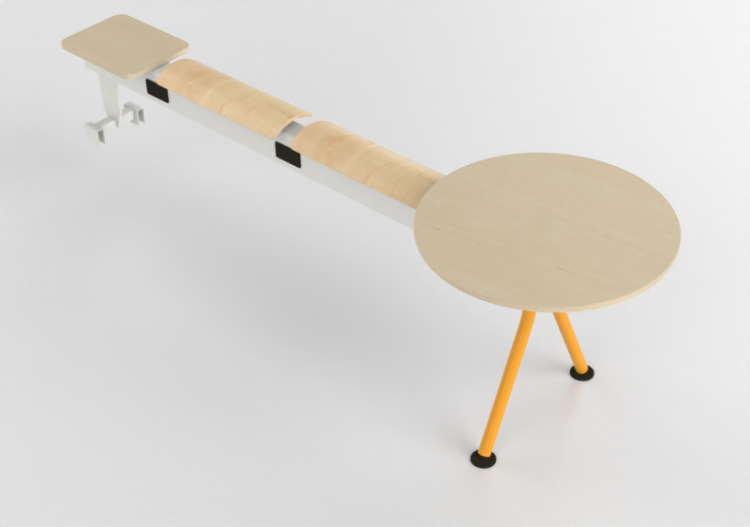 3D Chairs - Bench with wooden seat and small tables -...
