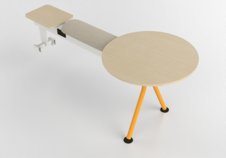 Chaises 3D - Banc avec assise en tissu et petites tables -...