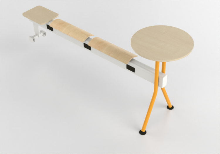 3D Stühle - Bank mit Sitz-Teil aus Holz und Tischchen -...