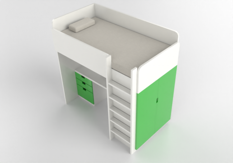 Camas 3D - Cama alta de madeira envernizada - Ikea - Stuva...