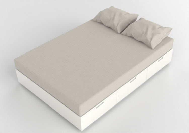 3D Betten und Nachttische - Doppelbett aus lackiertem Holz...
