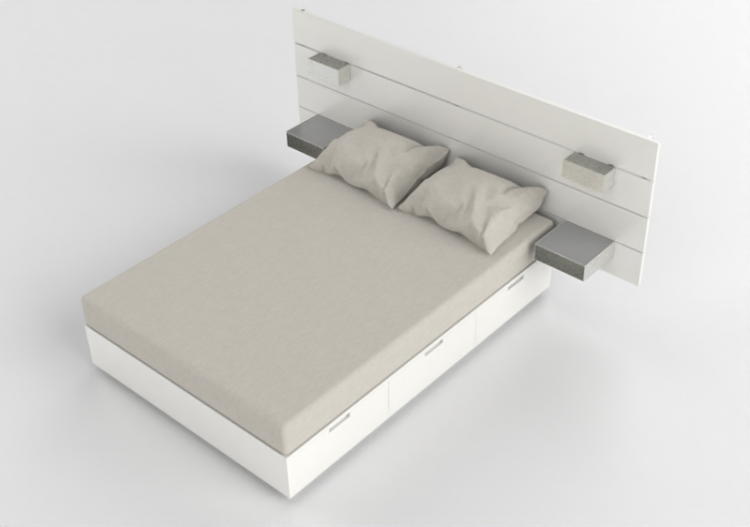 Camas y Mesitas de noche 3D - Cama matrimonial de madera...